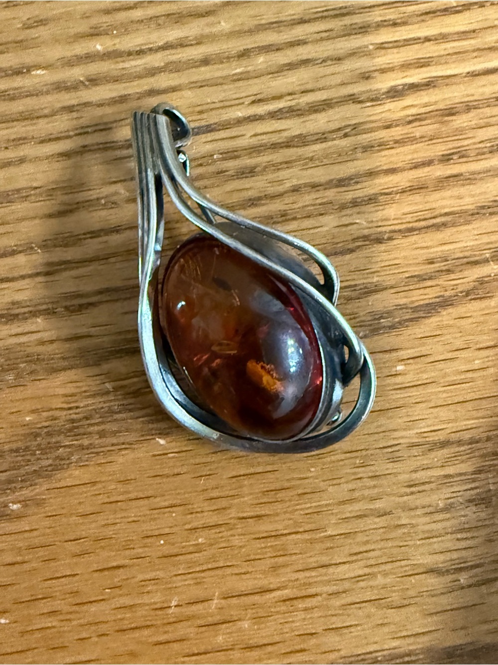 Vintage LL Signed Sterling Silver 825 Baltic Amber Pendant Pin Brooch